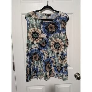 N Touch Sleeveless Tie Dye Blouse Women's Blue Green Brown XL